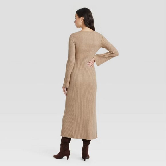 Women's Long Sleeve Maxi Sweater Dress - A New Day Gold M - Picture 2 of 3